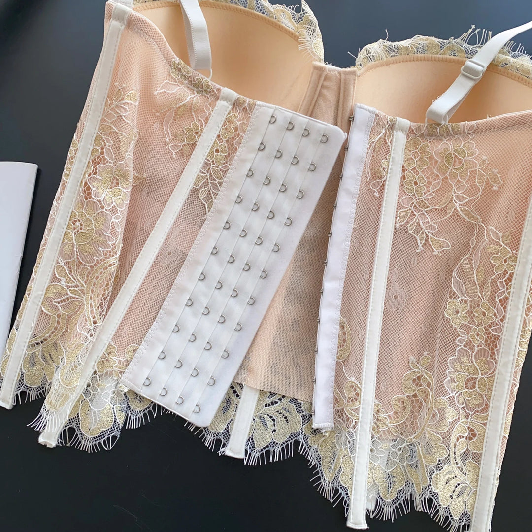 Lace corset with pin closure