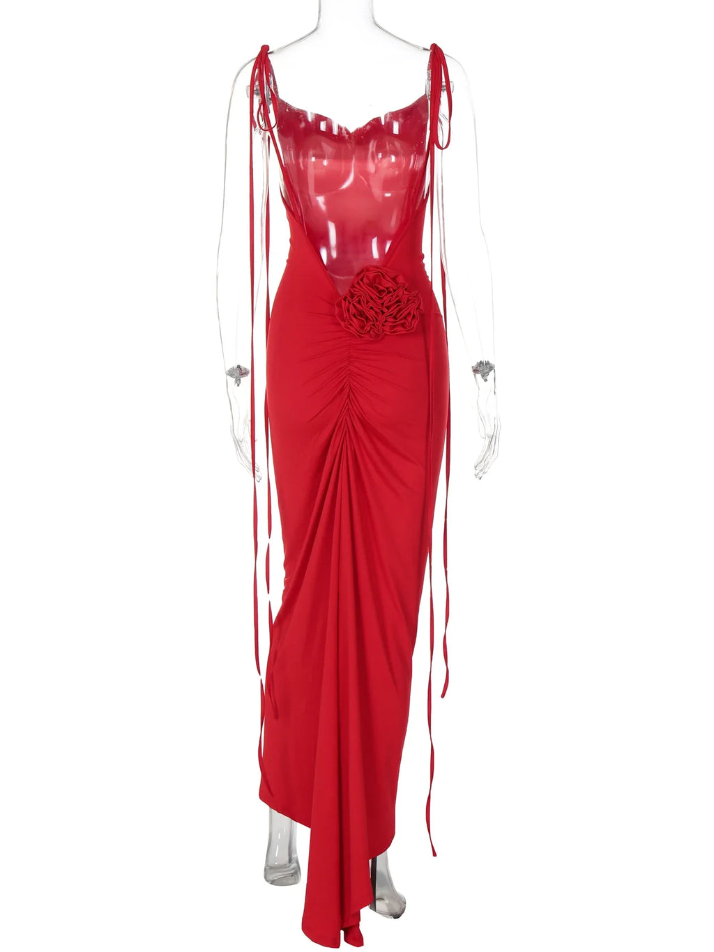 שמלת מקסי צמודה בעיטור אפליקציות פרחים גב פתוח - Mariana