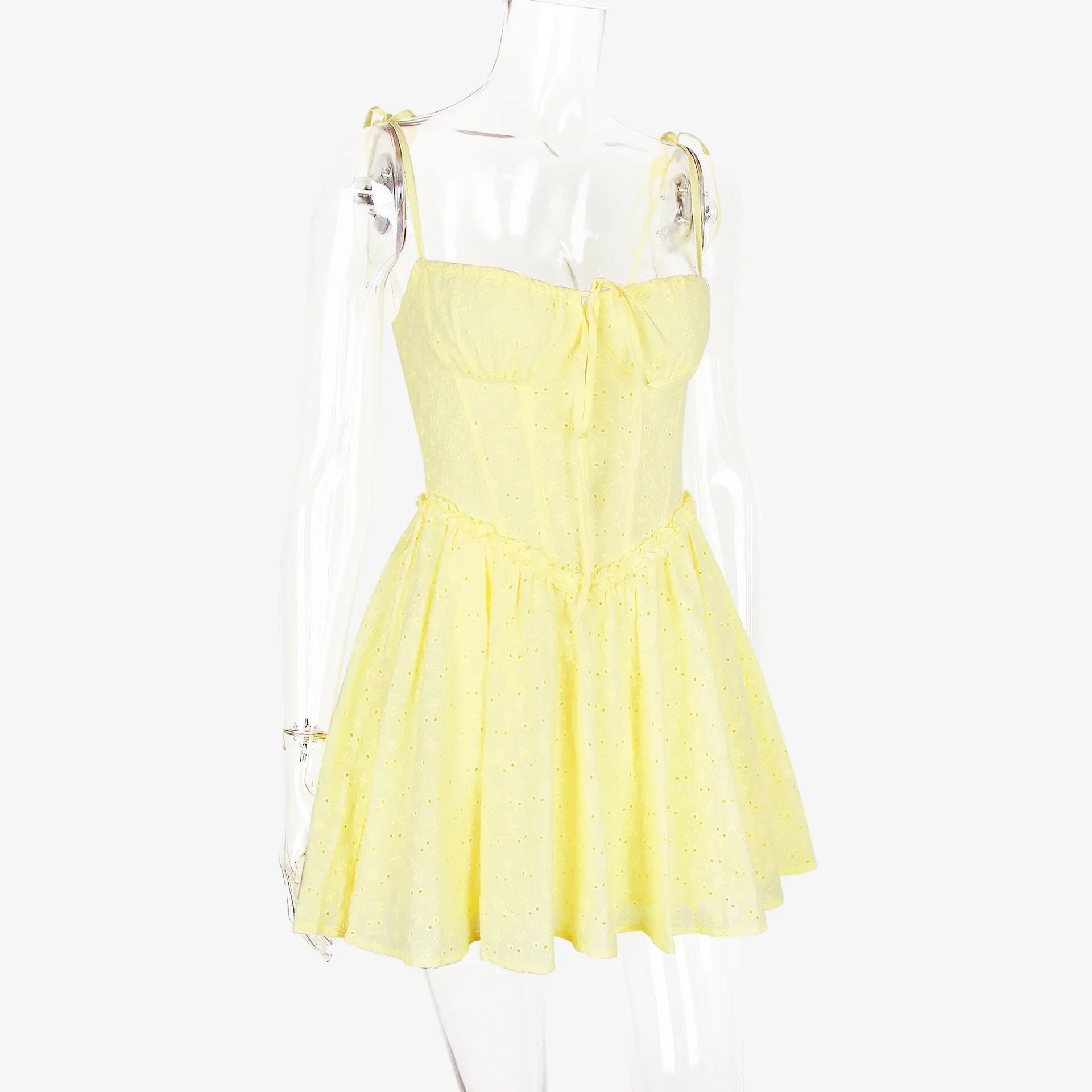 שמלת מיני בגזרת A בעיטור רקמה קשירה בכתפיות - GAYA