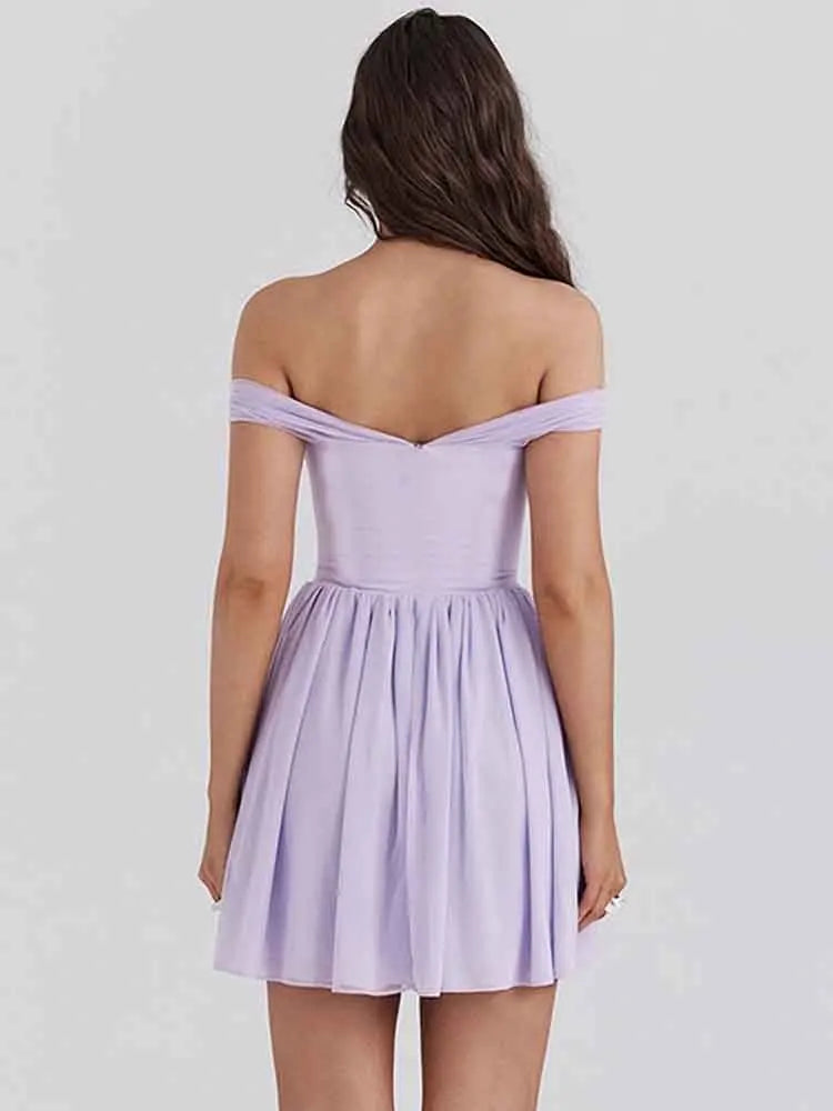 שמלת מיני שיפון בגזרת A כתפיים חשופות - Naya