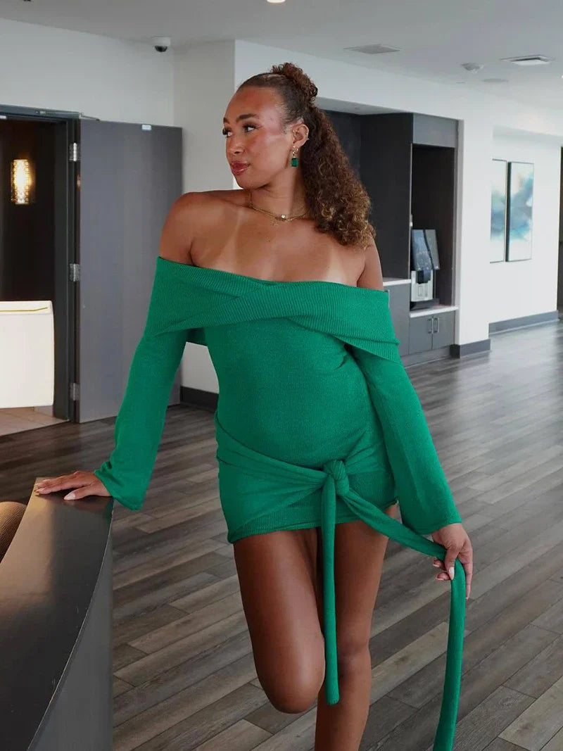 שמלת מיני סרוגה בעיצוב קשירה כתפים חשופות - קארין