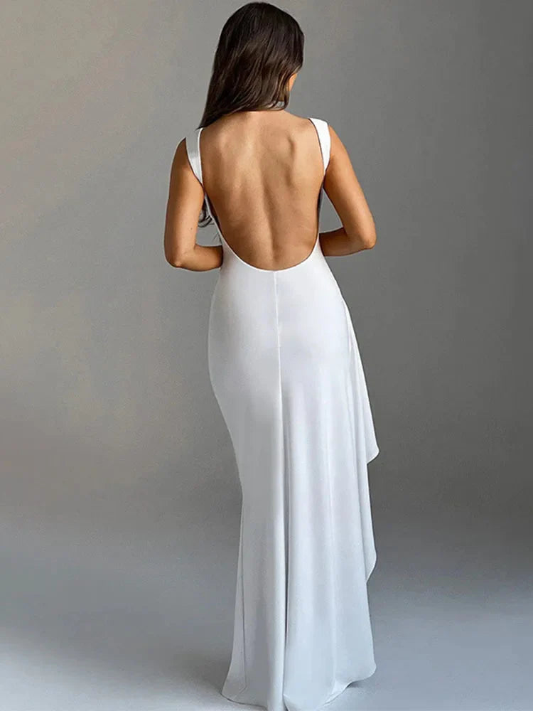 שמלת מקסי אלגנטית גב פתוח בעיטור שסע - אנה לי