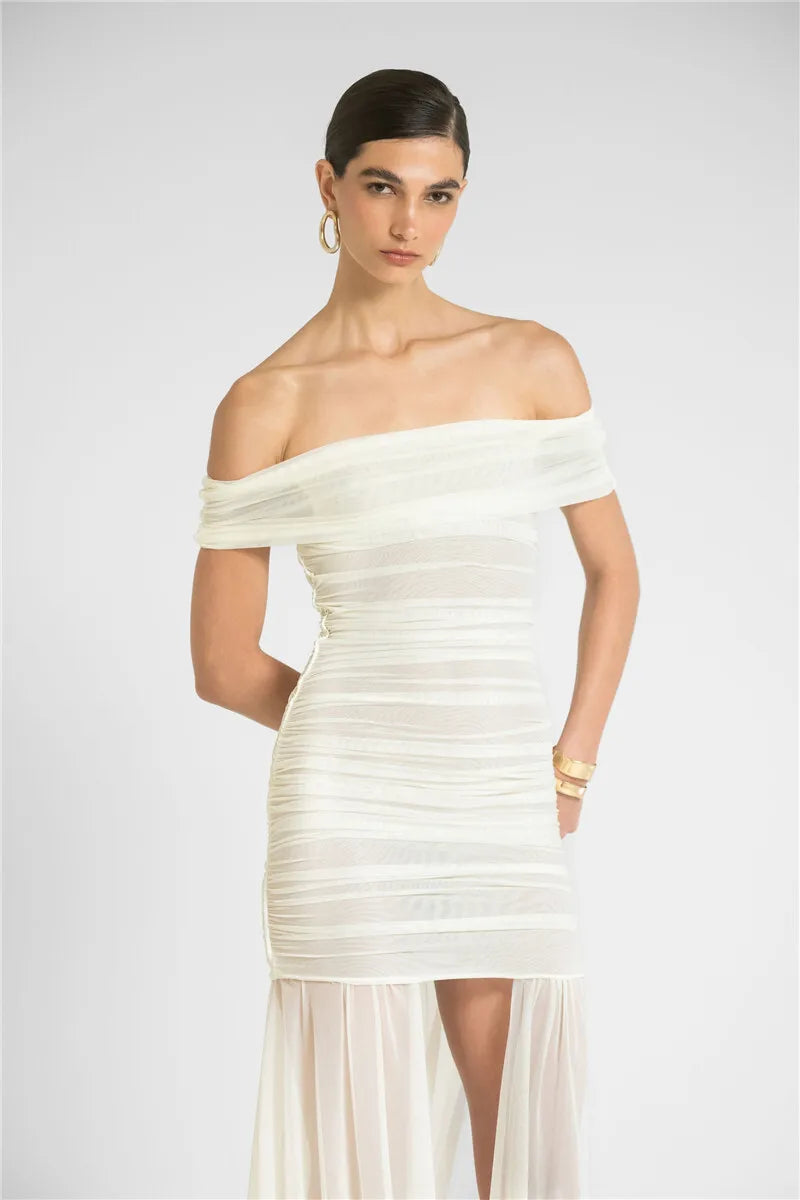 שמלת חוף שקופה כתפיים חשופות בעיצוב שסעים - לילאה