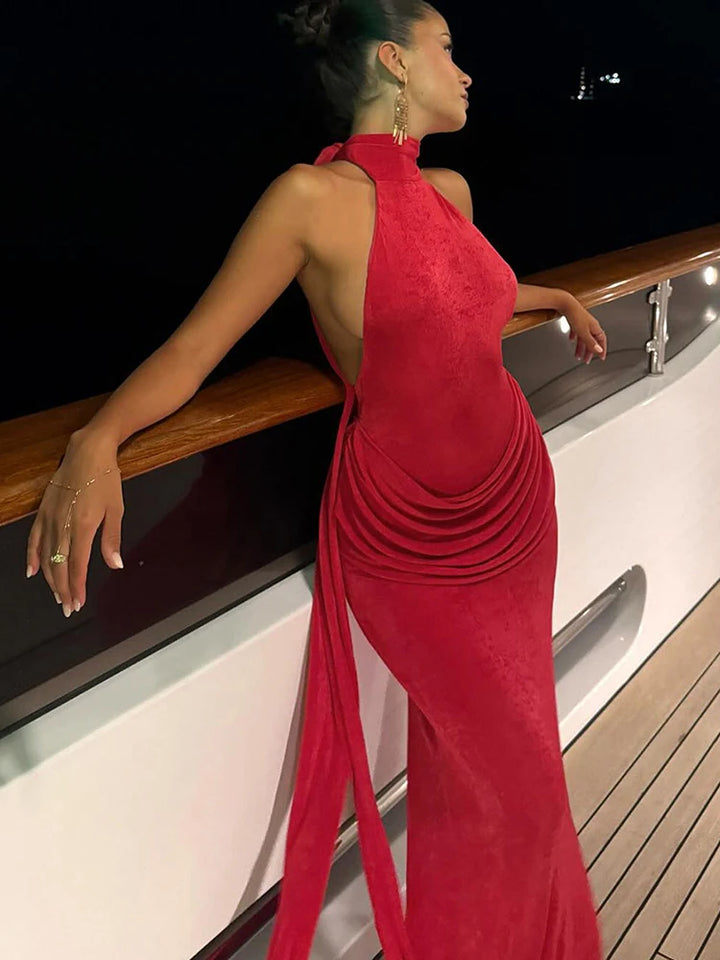 Open-back velvet maxi dress with pleats - Ciara