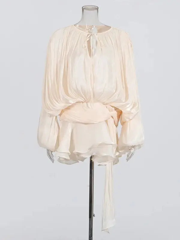 שמלת מיני כיווצים מלמלה בד שיפון מבריק - Lucille