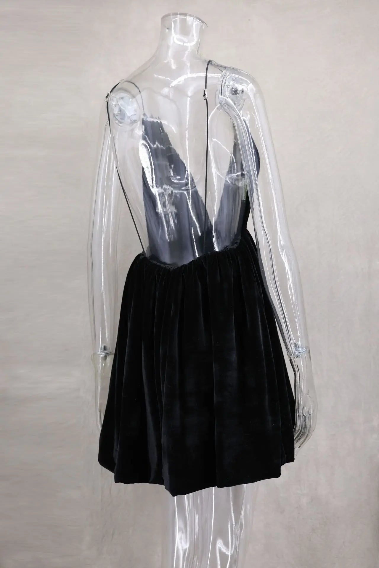 שמלת מיני בלון בד קטיפה גב פתוח - Myla