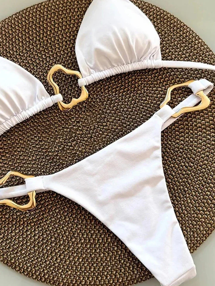 Bikini swimsuit with gold buckle design - GOLDI