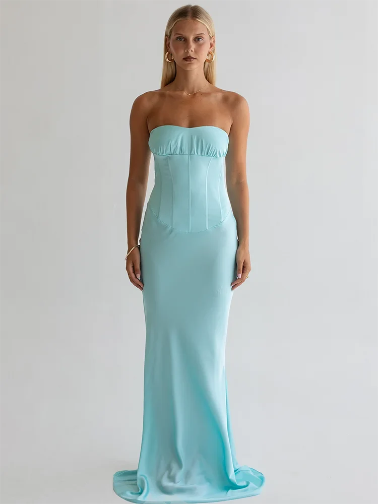 Strapless maxi dress with a back tie - ELINA