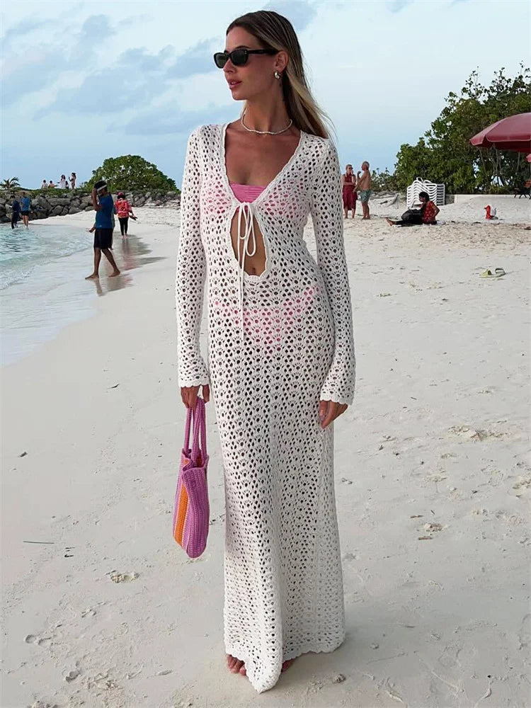 שמלת מקסי קרושה בעיטור קשירה בחזה - Halo