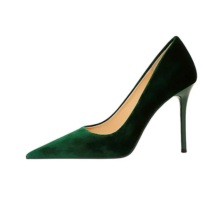 Pointed velvet fabric high heel shoes - Lunar