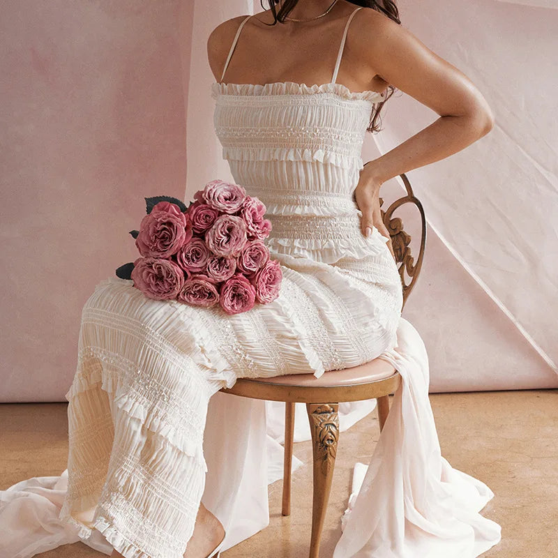 שמלת מקסי בעיטור ראפלס דרגות ושיפון - שירה