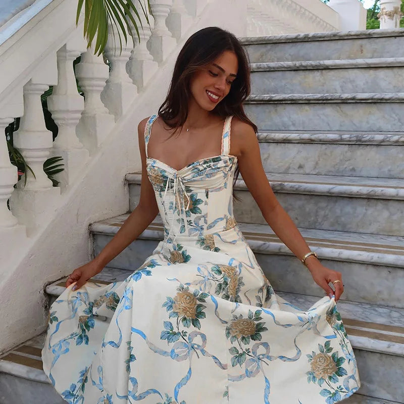 שמלת מידי אלגנטית בהדפס פרחוני בגזרת A - פלוריין