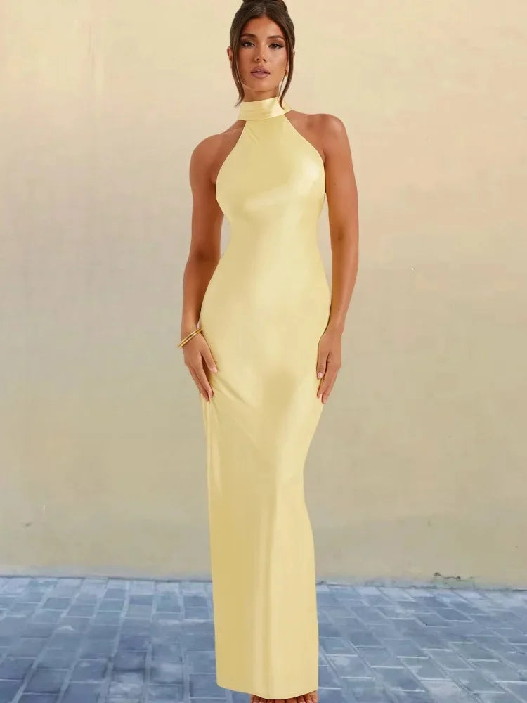 Satin maxi dress with slit - Amari 