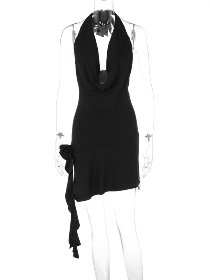 Ruffle mini dress with draped collar and flower detail - MARIELLA