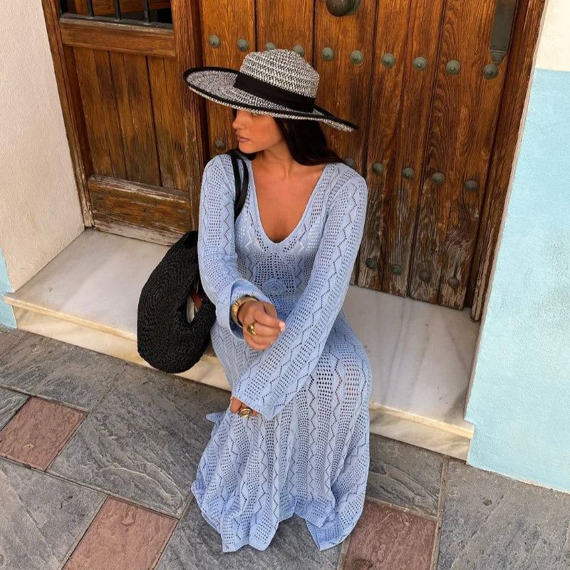 שמלת מקסי חוף סרוגה בעיטור פרח - Beatrice