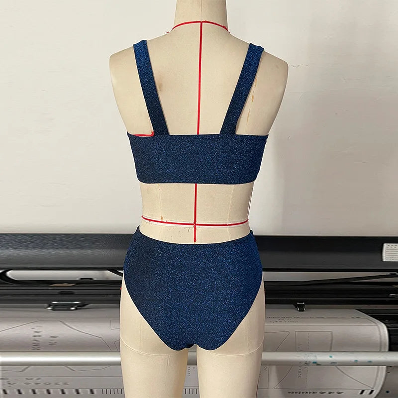 בגד ים ביקיני נצנצים תחתון גזרה גבוהה - שירלי