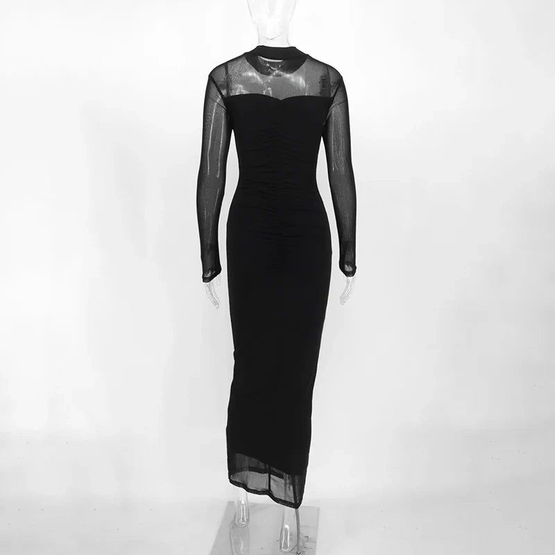 שמלת מקסי כיווצים בד מחטב ומחמיא בעיצוב רשת - Amelia