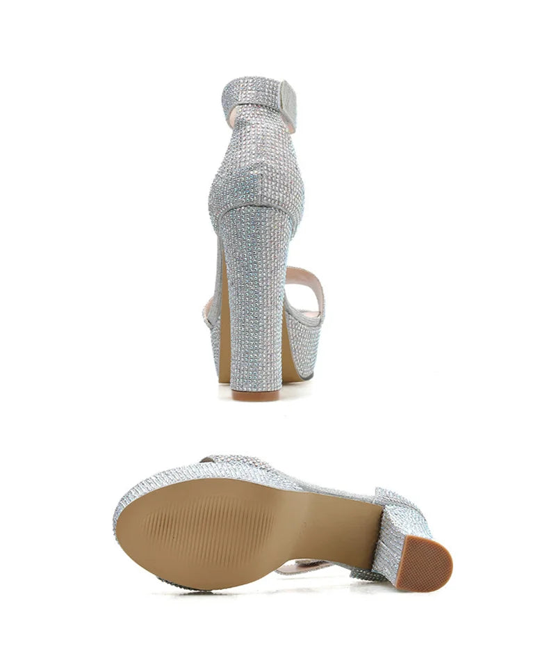 סנדלי עקב פלטפורמה בעיטור זרקונים מנצנצים - אבריל