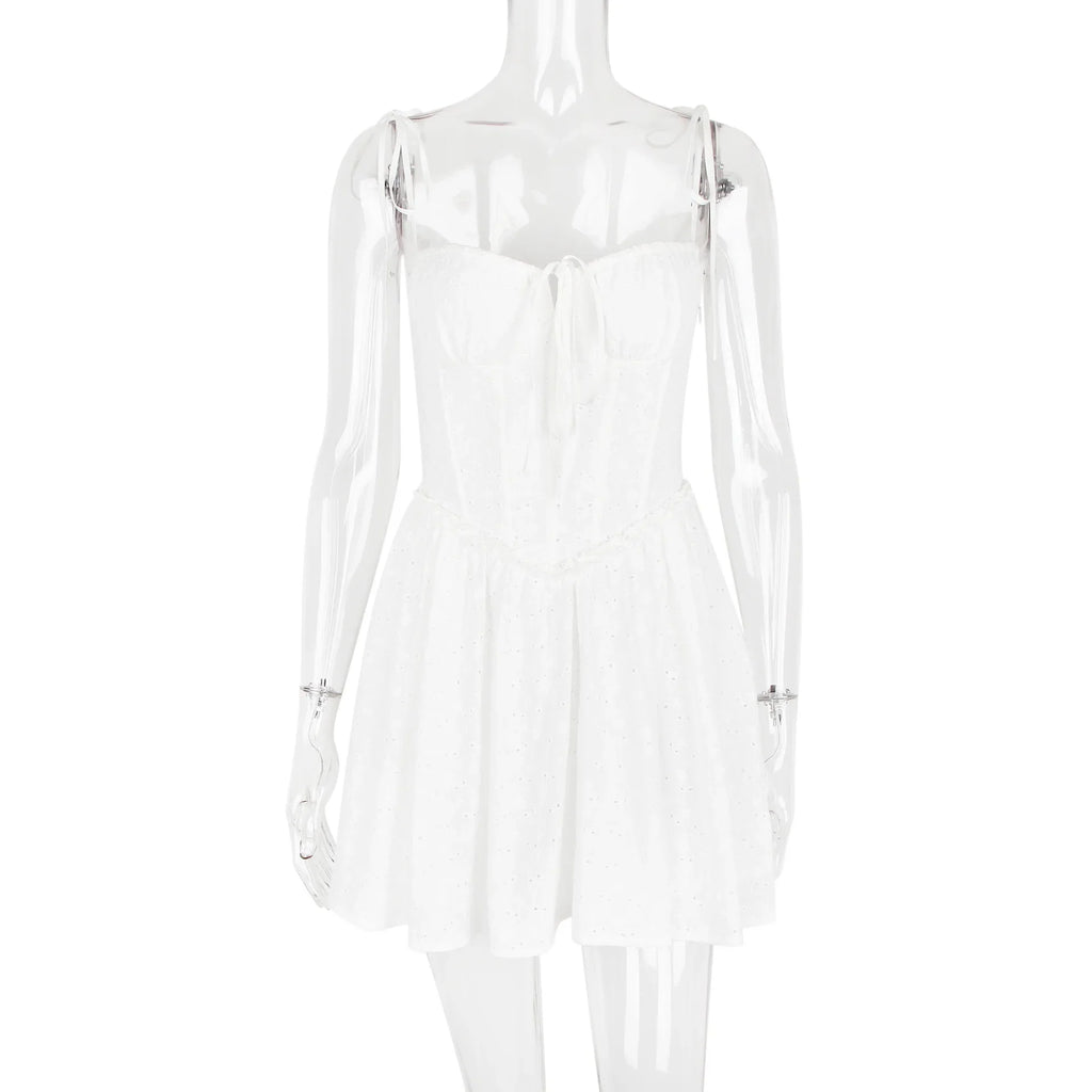 שמלת מיני בגזרת A בעיטור רקמה קשירה בכתפיות - GAYA