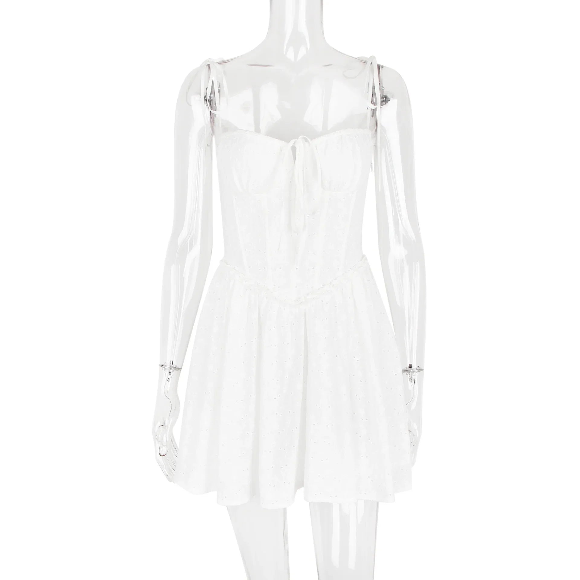 שמלת מיני בגזרת A בעיטור רקמה קשירה בכתפיות - GAYA