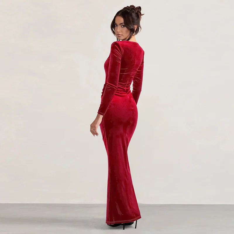 שמלת מקסי קטיפה בעיצוב שסע - פראג