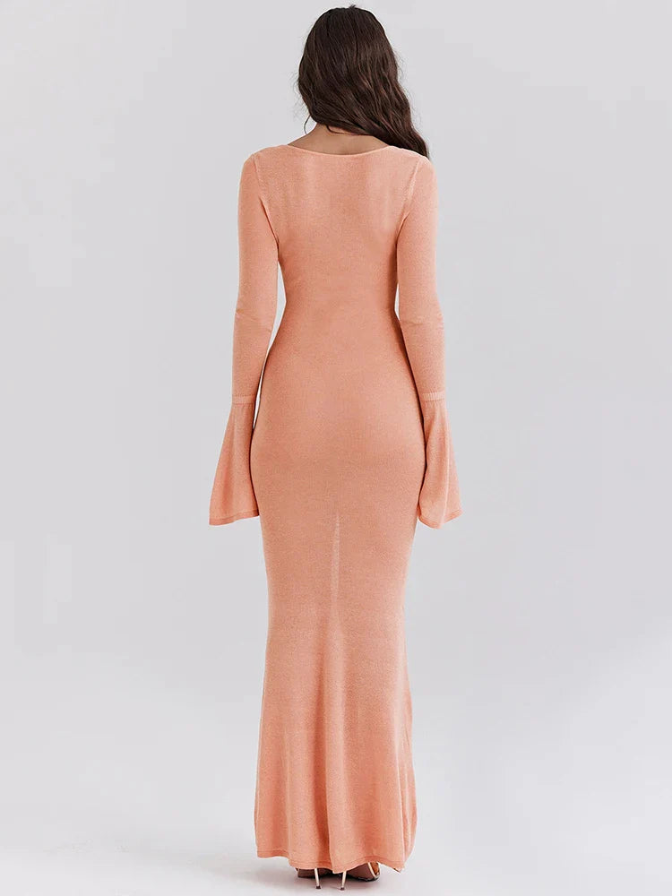 שמלת מקסי סרוגה שרוולי פעמון - פיץ'