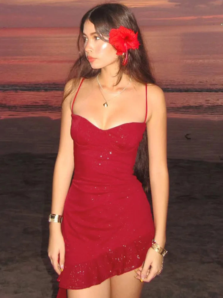 שמלת מיני נצנצים בעיצוב אסימטרי בעיטור מלמלה - קסם