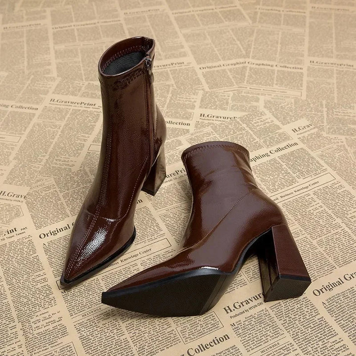 Shiny leatherette heeled boots - Sasha