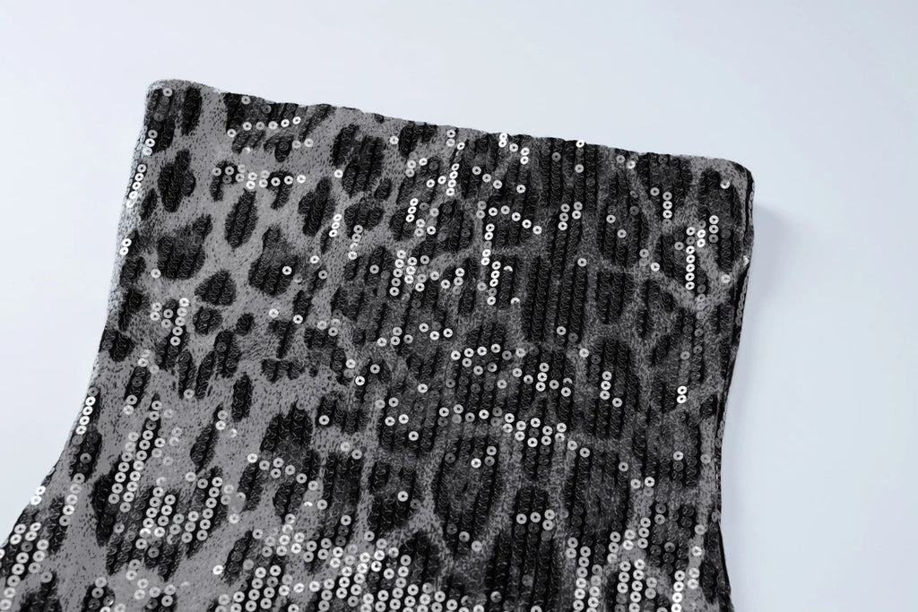 שמלת מיני סטרפלס פייטים מנומרת - Veronica