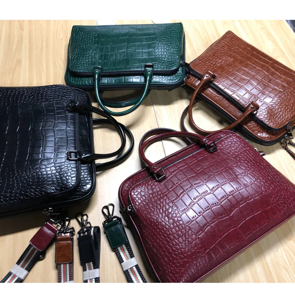 Leather bag with crocodile design