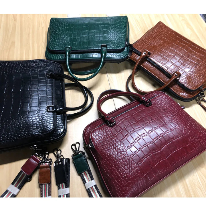 Leather bag with crocodile design