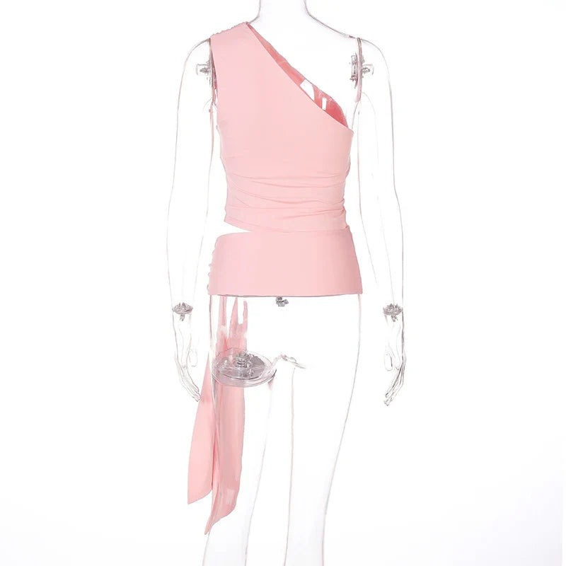 טופ גופיה בעיצוב אסימטרי בעיטור קשירה - ניקס