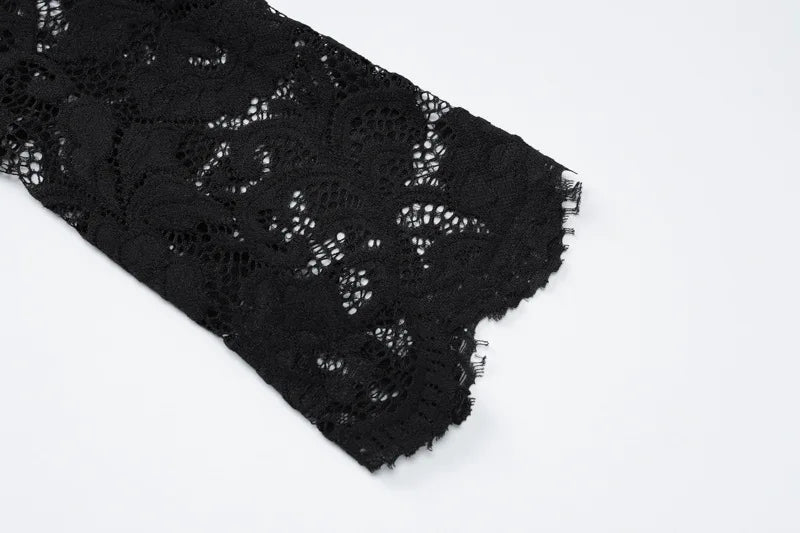 שמלת מקסי תחרה צווארון חצי גולף בשילוב תחתית אטומה - Zahra