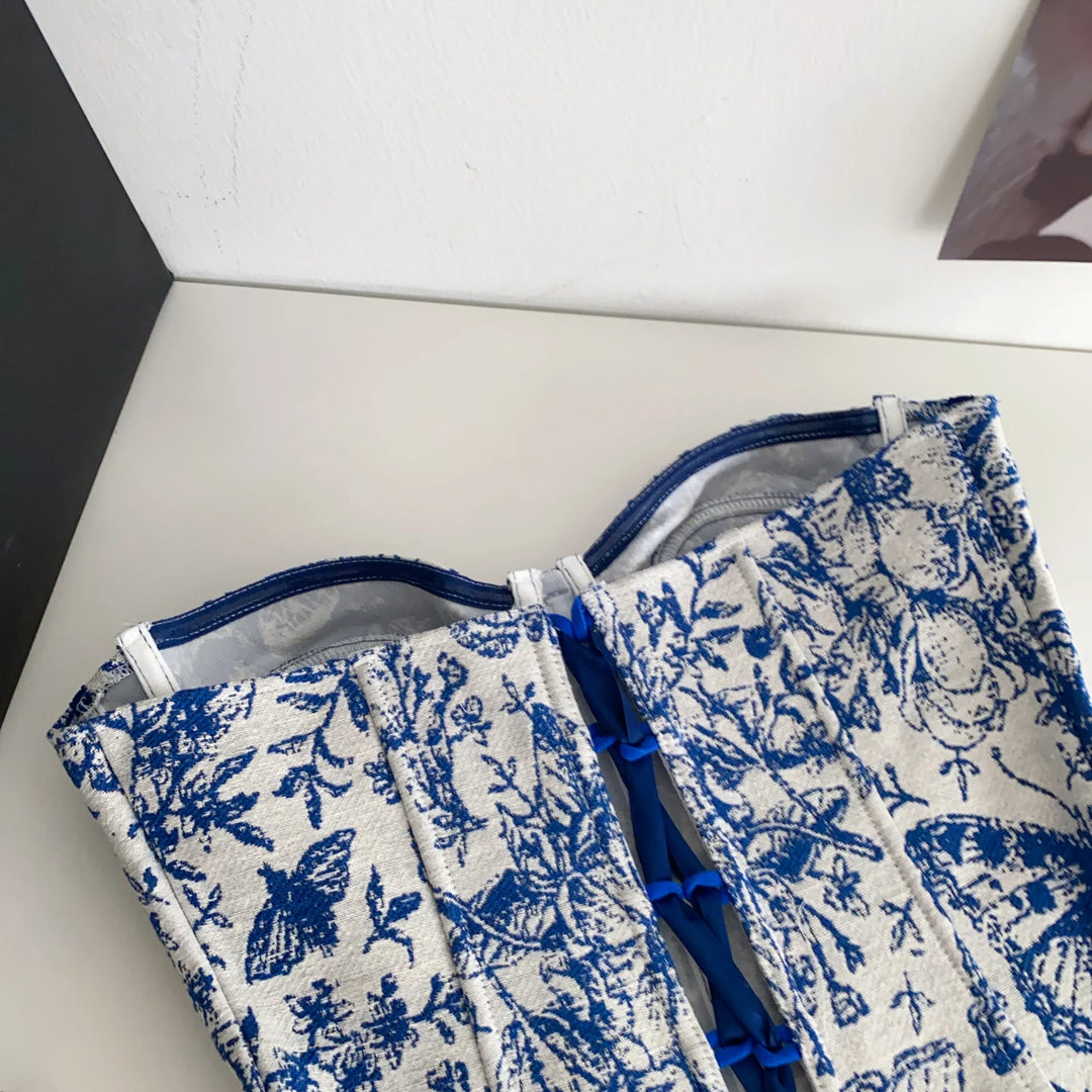 Corset with flower and butterfly design