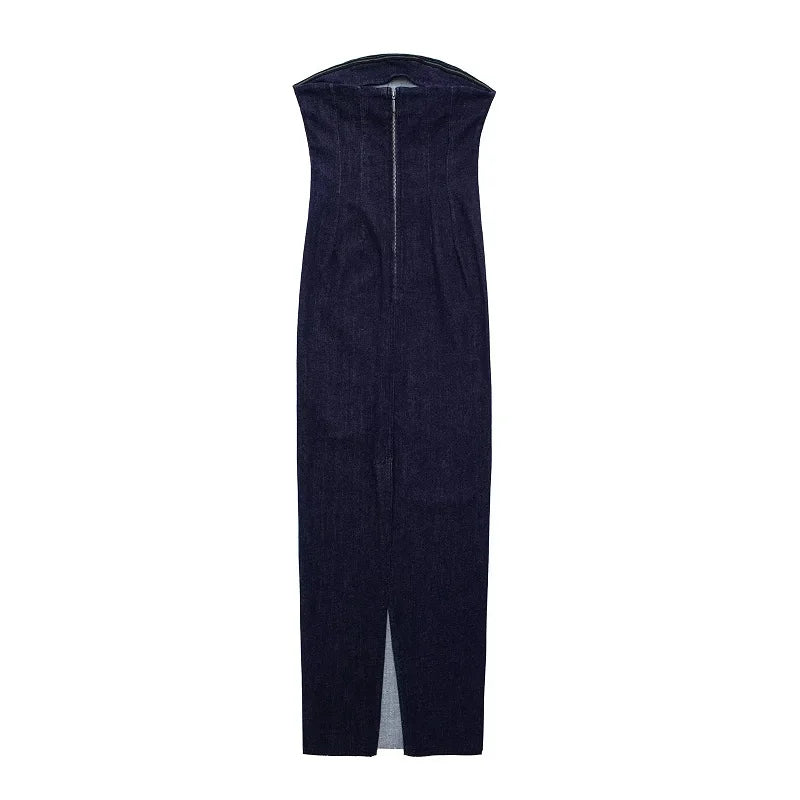 שמלת מידי סטרפלס ג'ינס צמודה - ריצ'י