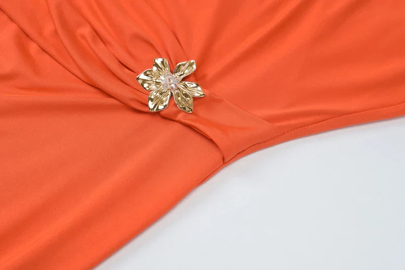 שמלת מקסי גב פתוח בעיטור אבזם פרח - מרינה