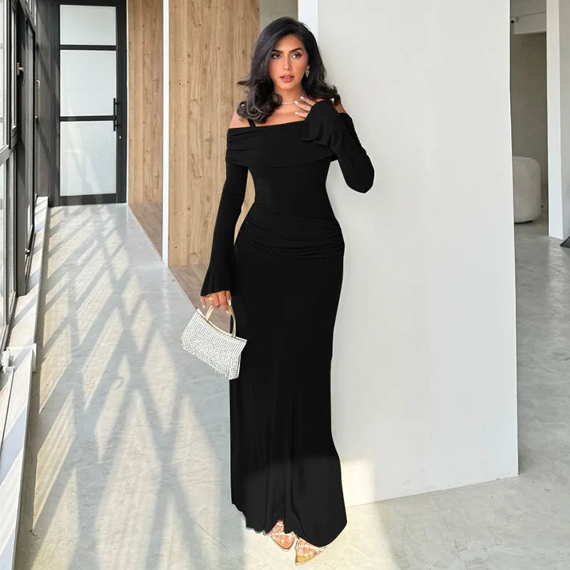 שמלת מקסי כתפיים חשופות בעיצוב כתפיות - גאלה