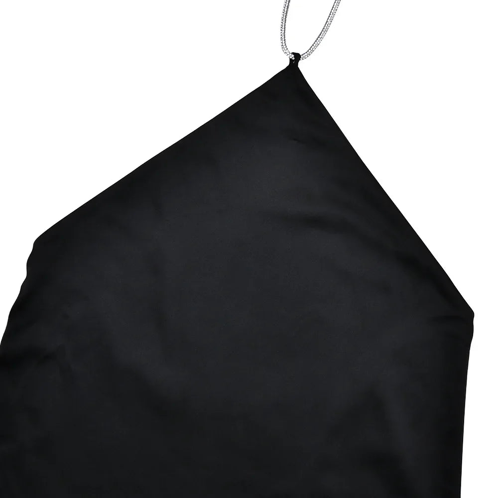 שמלת מיני סאטן בעיצוב חוטי זרקונים מנצנצים לקשירה בצוואר - קולין