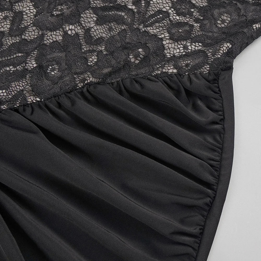 שמלת מקסי כיווצים בגזרת קולר בעיצוב תחרה אטומה גב פתוח - Elliana