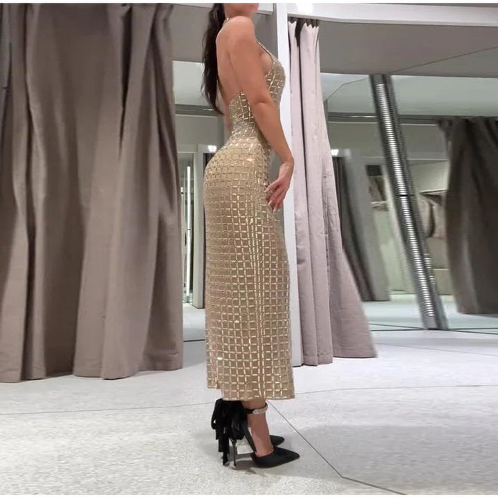 Strapless top/mini skirt/maxi dress/maxi dress with sparkling rhinestones