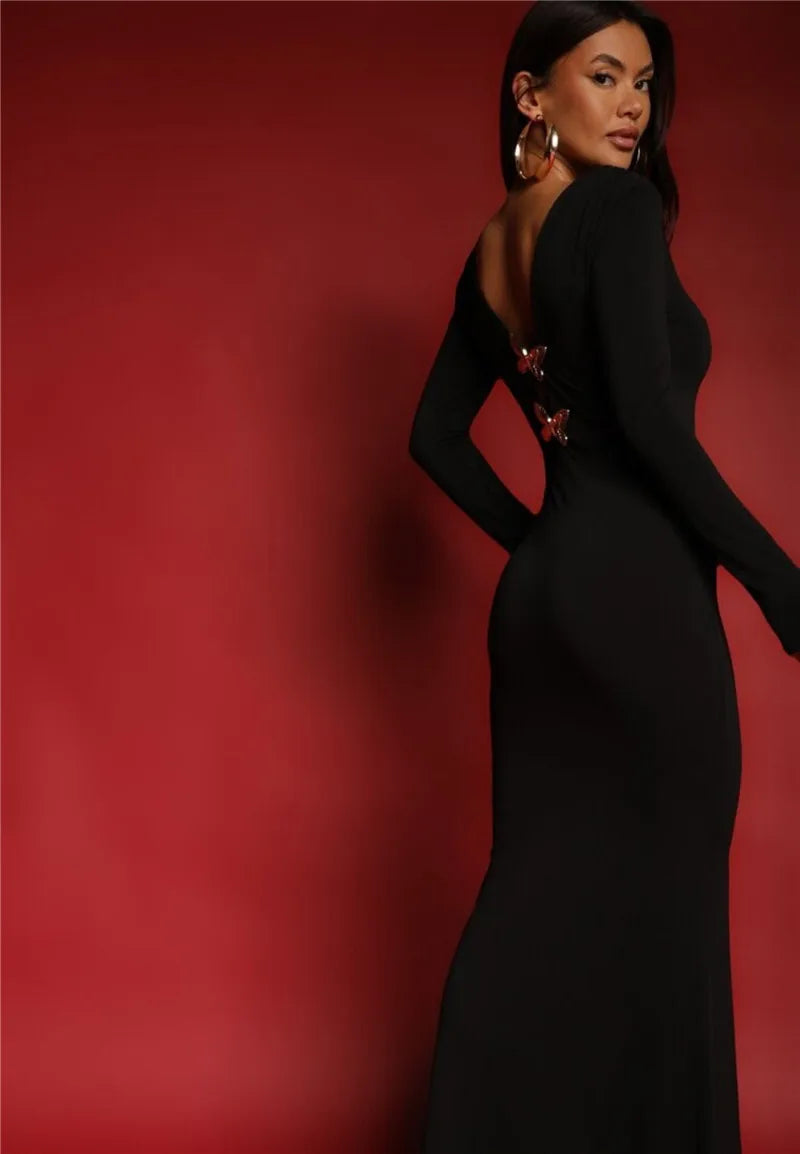 שמלת מקסי בעיטור אבזמי פרפרי זהב - HILA