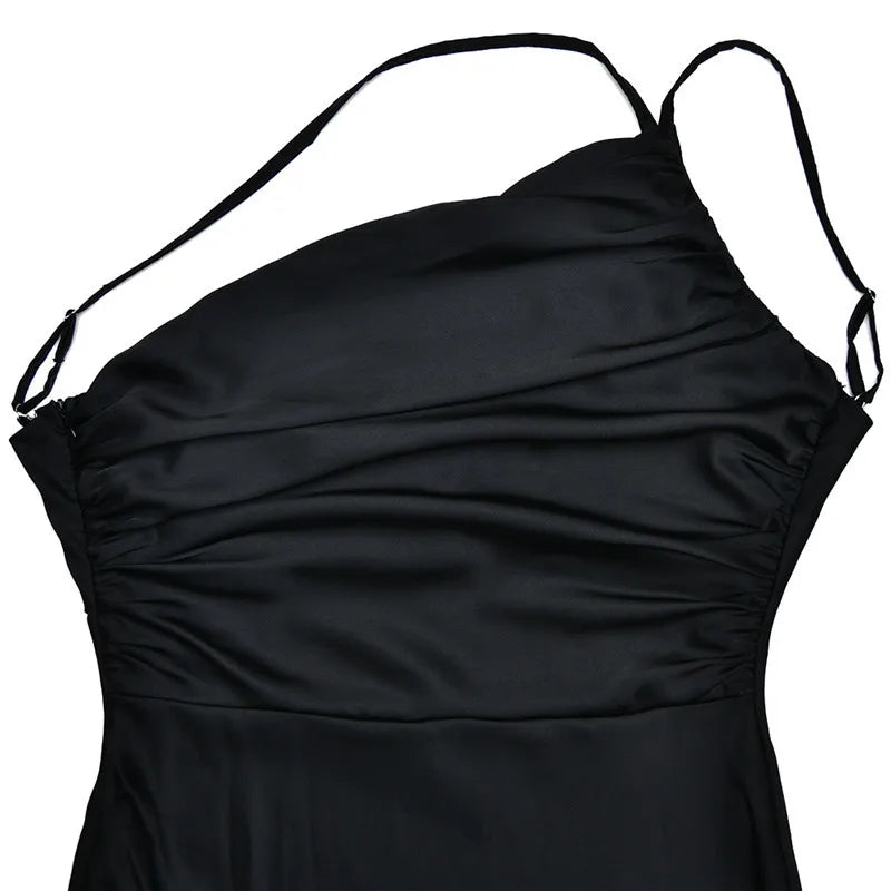 שמלת מקסי סאטן גב פתוח כתפייה אחת - ג'יין