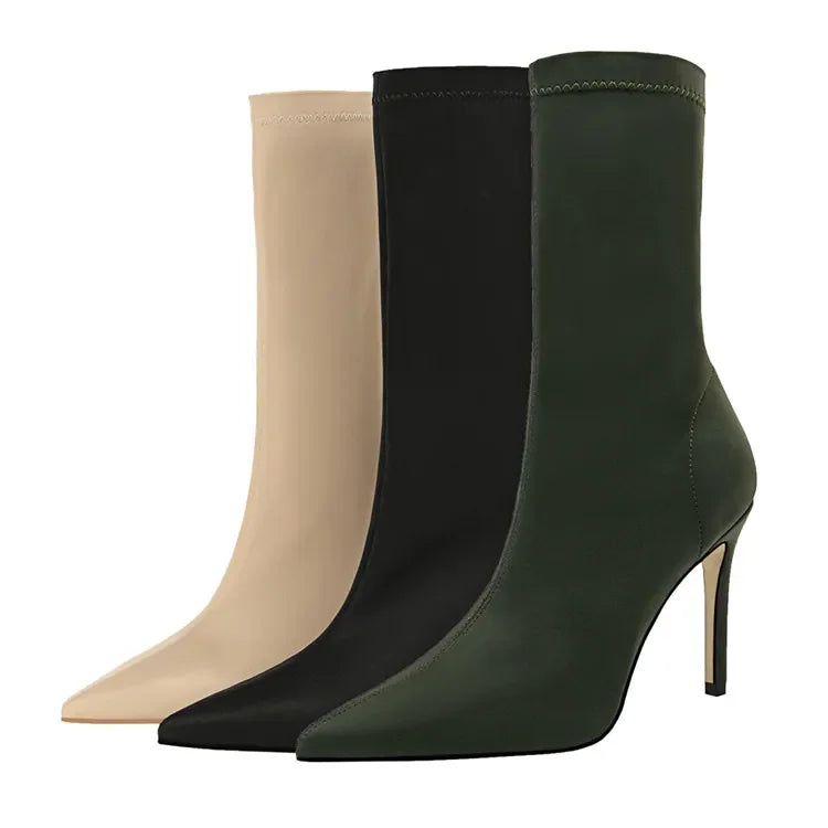 מגפי עקב שפיץ בד משי - Margot