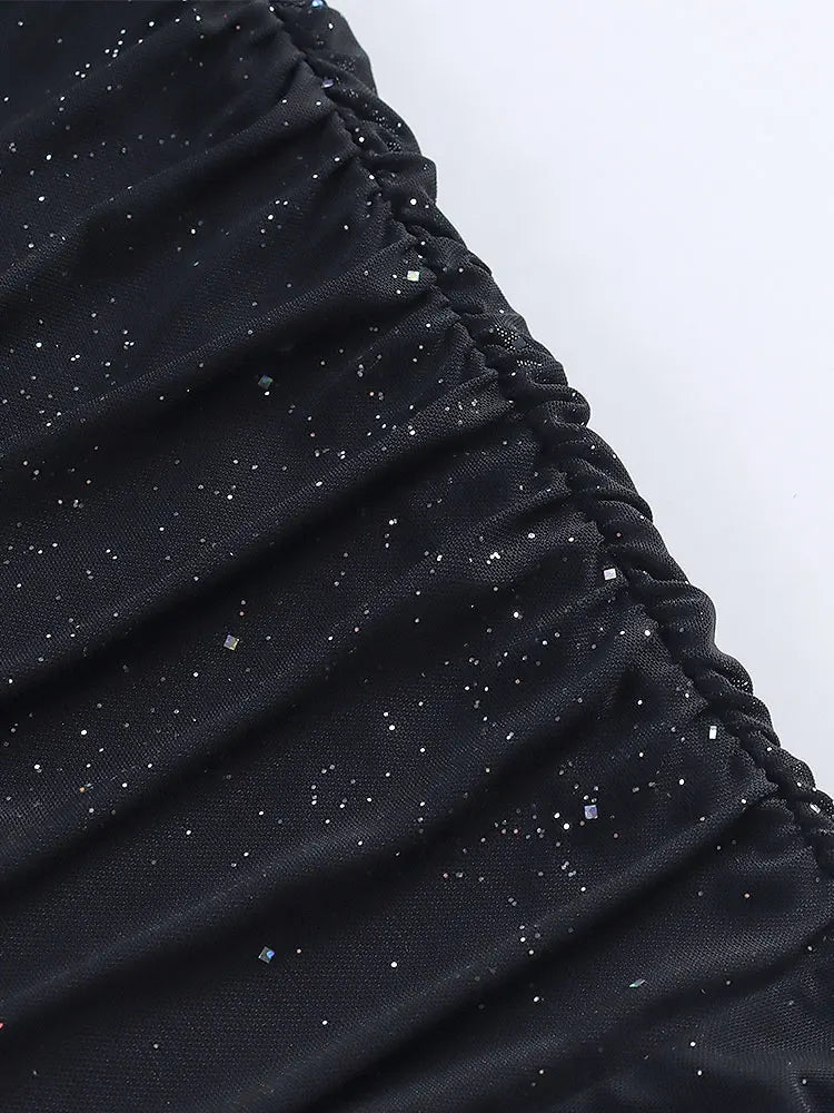 שמלת מיני נצנצים שרוולים בעיצוב רשת גב פתוח - סיסי