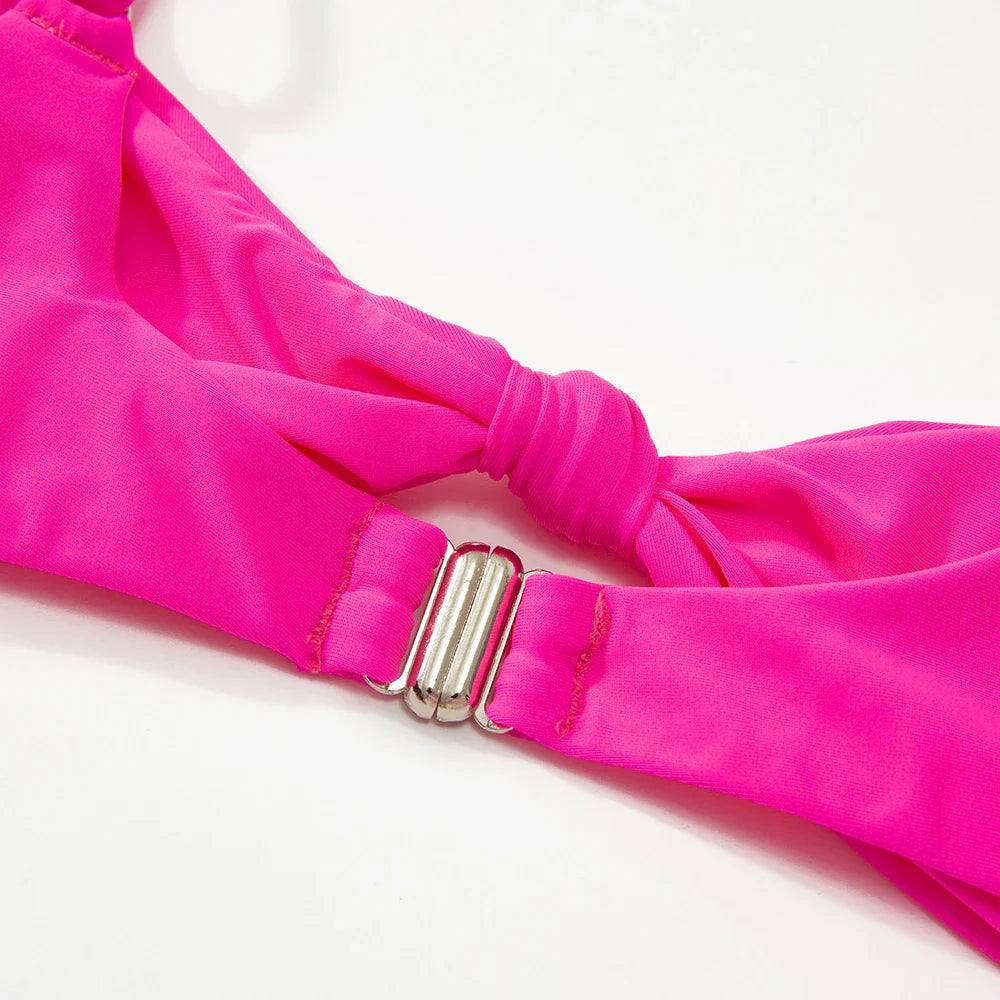 ביקיני תחתון גזרה גבוהה מחטב חזייה בקישוט קשר למראה מוצמד ומורם - שריל