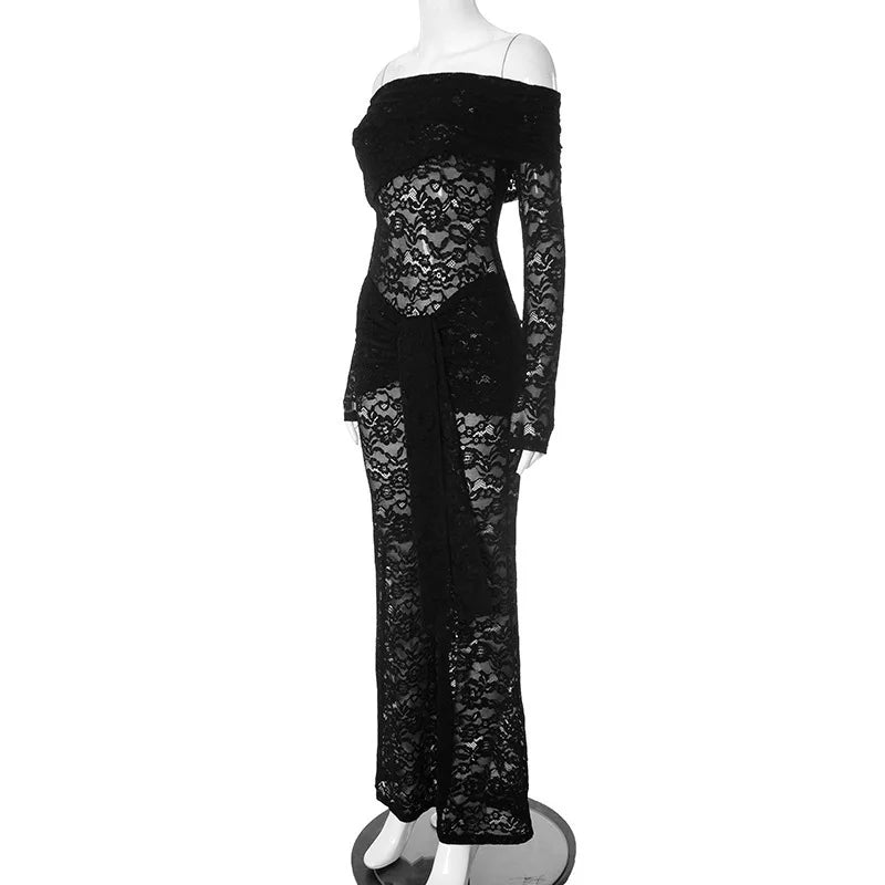 אוברול תחרה בעיטור שובל כתפיים חשופות - גפן