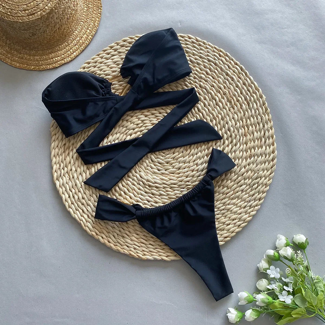Strapless bikini with gold buckle decoration - Millis