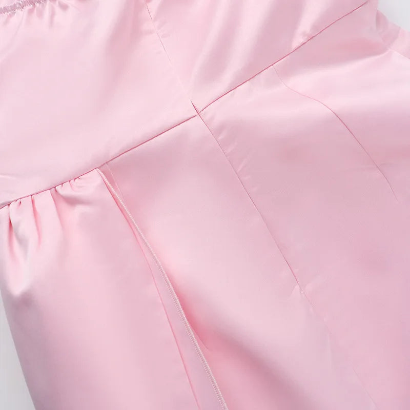 שמלת מיני סטרפלס סאטן בעיטור שובל - מגי