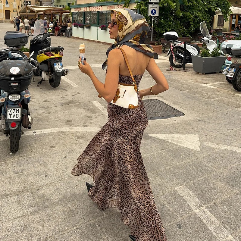 שמלת מקסי סטרפלס מנומרת - פרידה