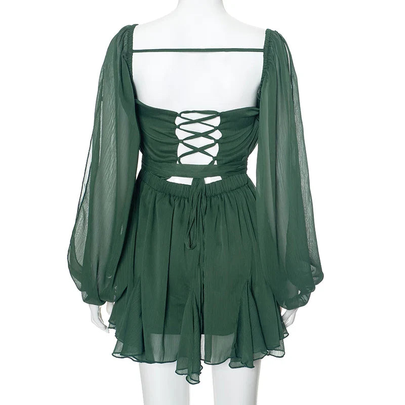 שמלת מיני מלמלה שרוולים פתוחים - הללי